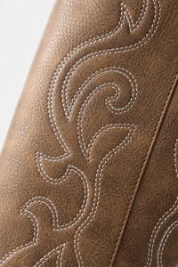 Bottes Santiags Marron en Similicuir à Broderies Blanches