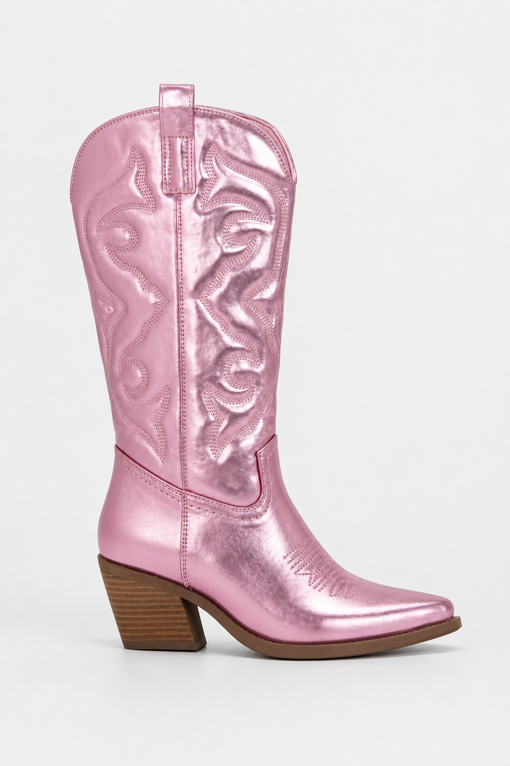 Bottes Santiags Rose Métallisé à Broderies