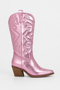 Bottes Santiags Rose Métallisé à Broderies