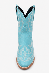 Bottines Santiags en Daim Turquoise à Broderies