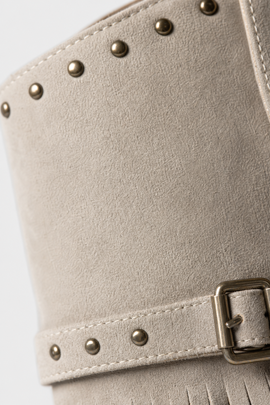 Bottines Western en Daim Beige Clair à Franges et Clous