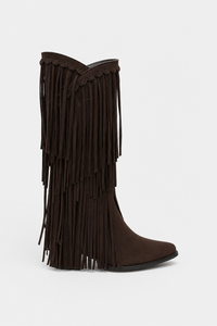 Bottes en Daim Marron Foncé à Franges Mi-Mollet