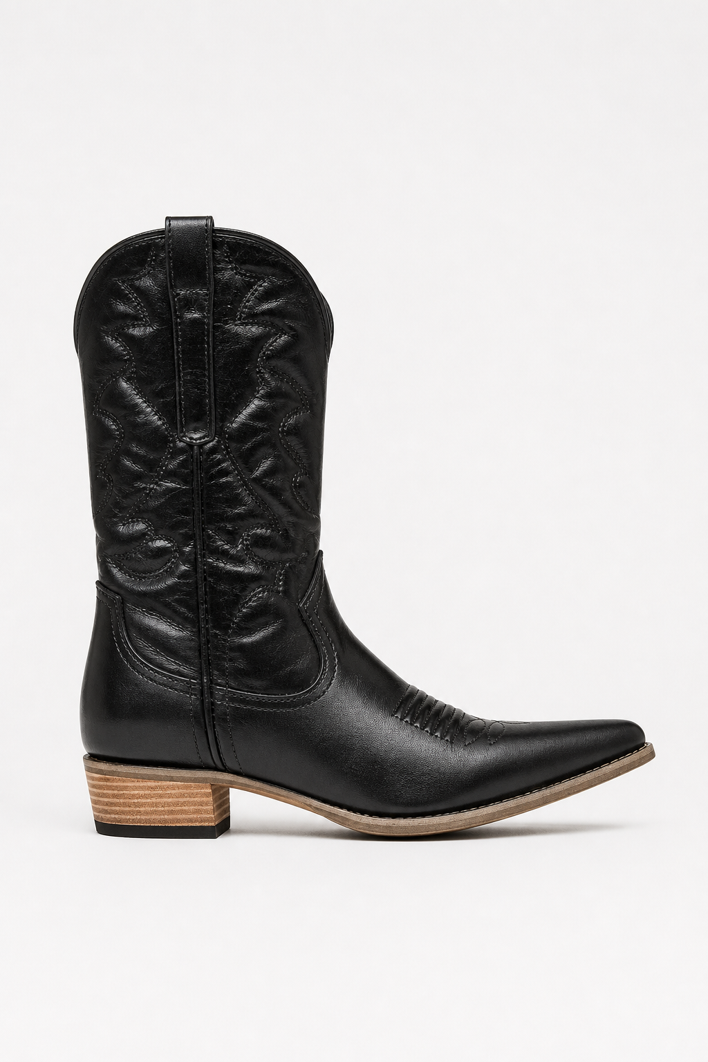 Bottes Santiags Noires Brodées en Similicuir