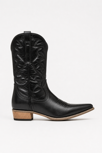 Bottes Santiags Noires Brodées en Similicuir
