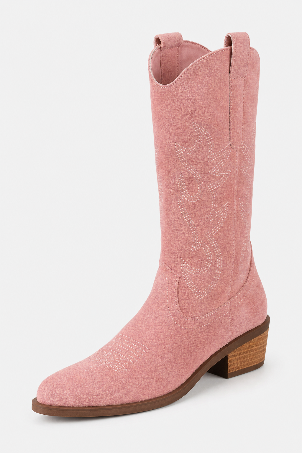 Bottes Santiags Rose Poudré en Daim à Broderies Western