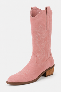 Bottes Santiags Rose Poudré en Daim à Broderies Western