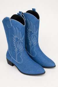 Bottes de Cowboy en Jean Bleu à Broderies Western