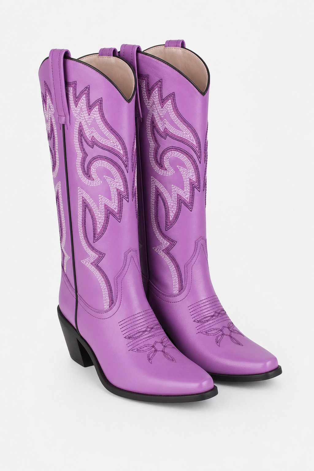 Bottes Santiags Lilas à Motifs Brodés