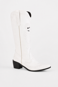 Bottes Santiags Blanches à Broderie Squelette