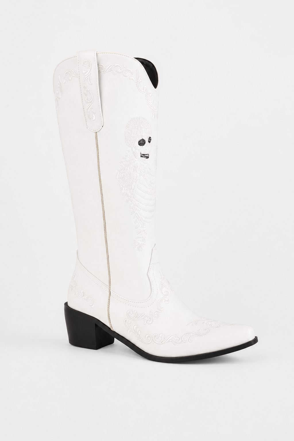 Bottes Santiags Blanches à Broderie Squelette