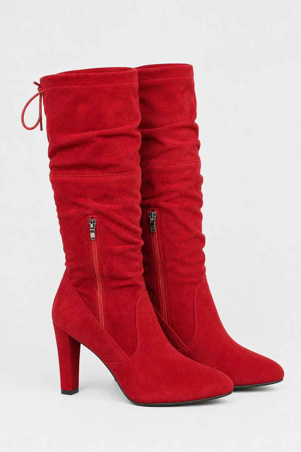 Bottes Cuissardes en Suédine Rouge à Talon Carré
