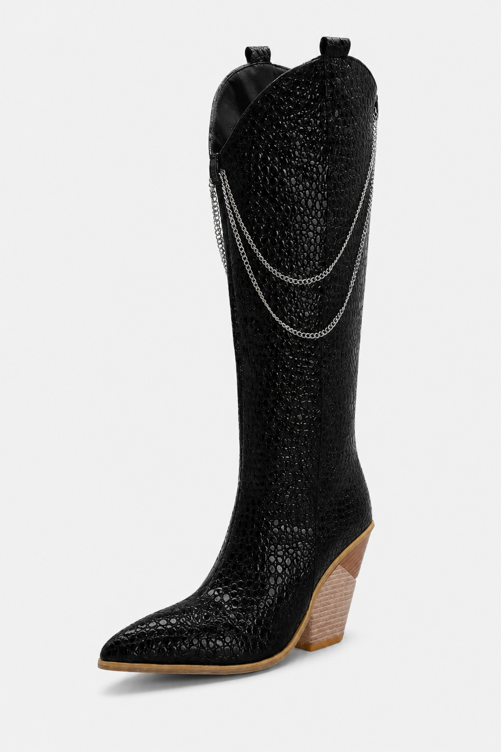 Bottes Santiags Noires Effet Croco avec Chaînes