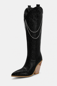 Bottes Santiags Noires Effet Croco avec Chaînes
