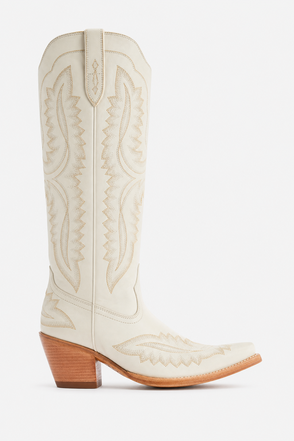 Bottes Santiags Crème en Similicuir à Broderies Western