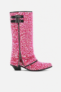 Bottes Santiags Roses Vives à Paillettes et Boucles