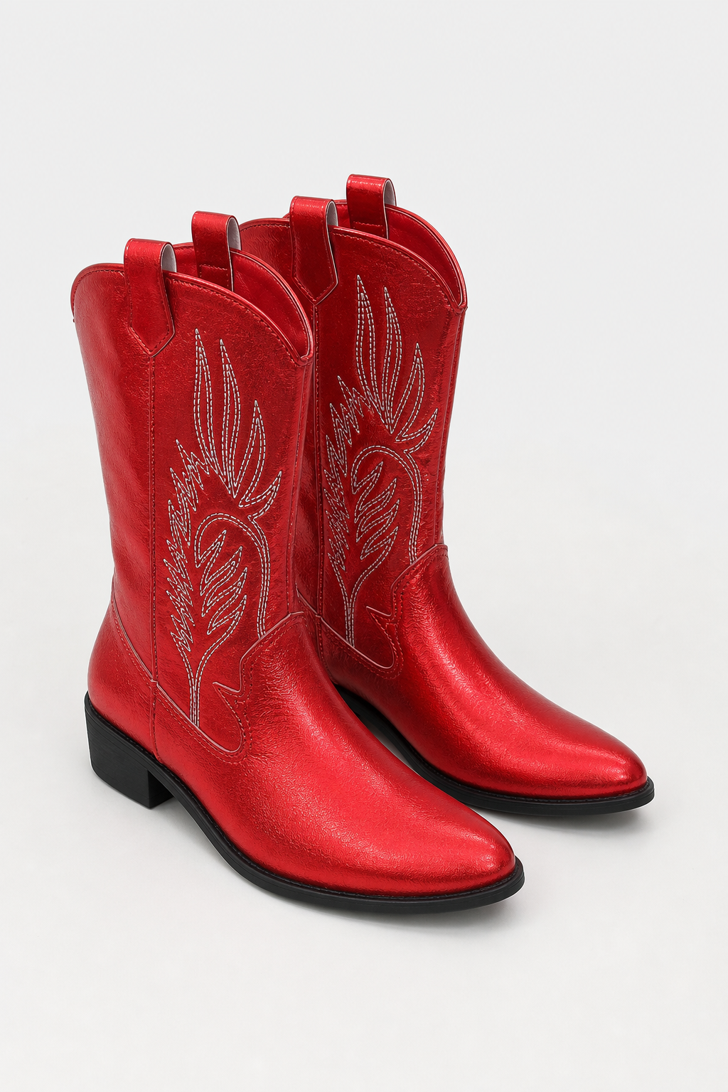 Bottes Santiags Rouge Métallisé avec Broderies Ailées