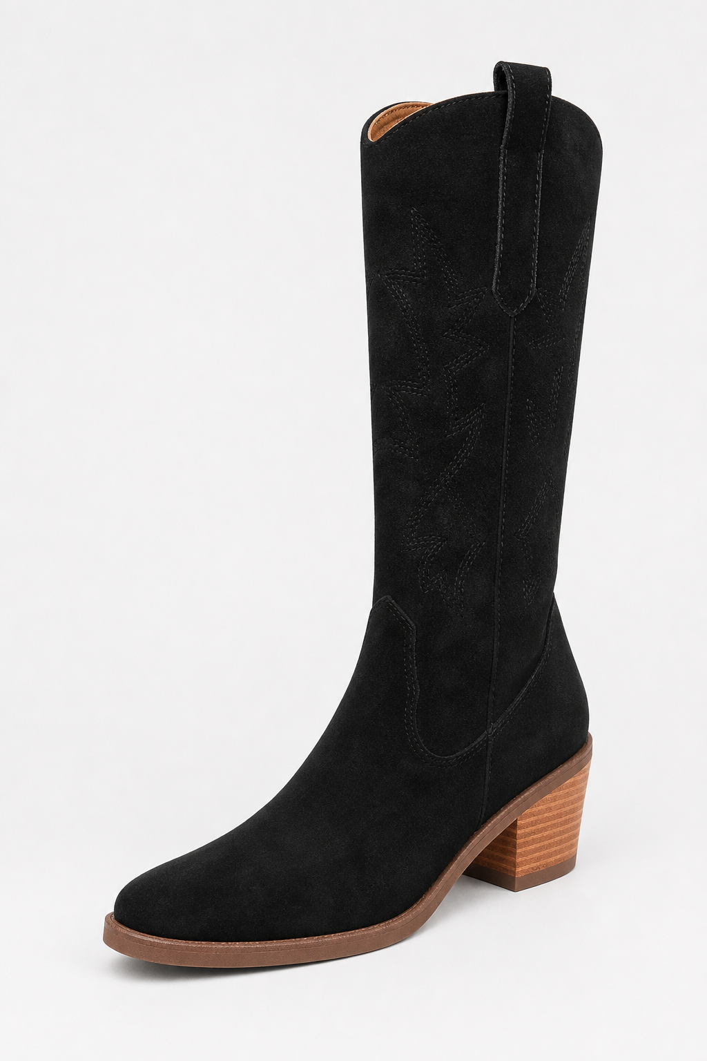 Bottes Santiags en Daim Noir à Motifs Brodés