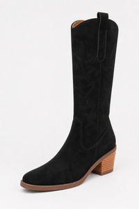 Bottes Santiags en Daim Noir à Motifs Brodés