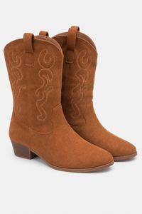 Bottes Santiags en Daim Camel Brodées