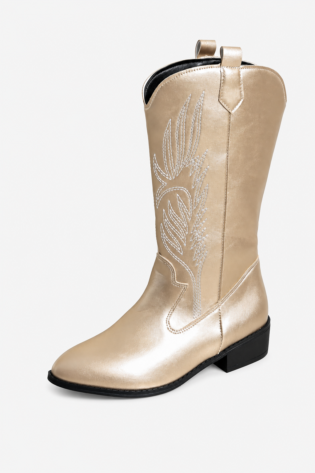 Bottes Santiags Métallisées Champagne à Broderies