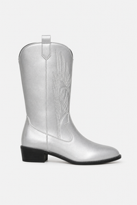 Bottes Mi-Mollet Argentées à Broderies Western