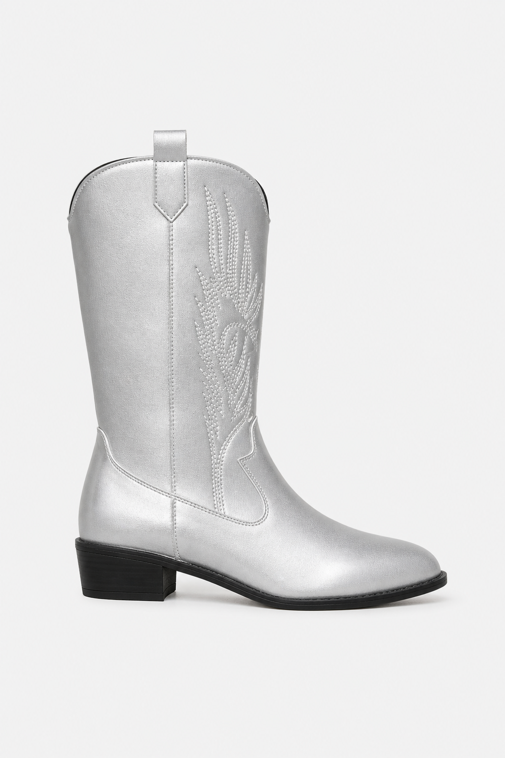Bottes Mi-Mollet Argentées à Broderies Western