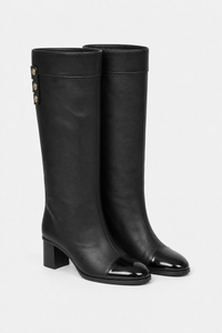 Bottes Hautes en Similicuir Noir à Bout Brillant