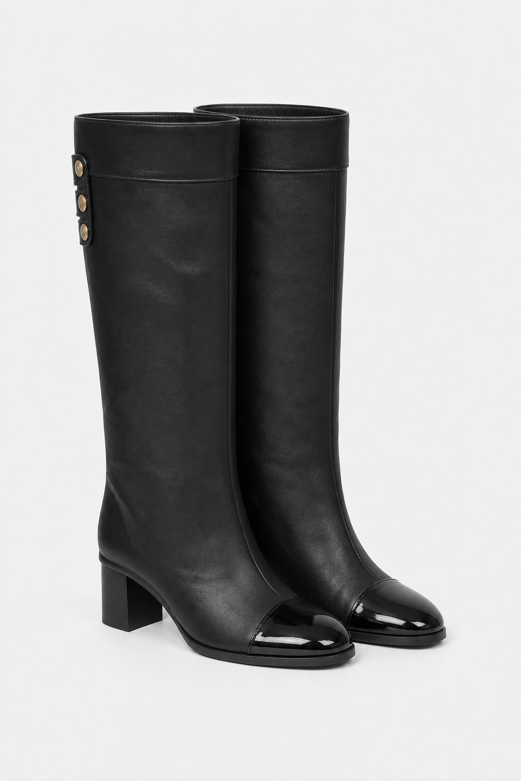 Bottes Hautes en Similicuir Noir à Bout Brillant