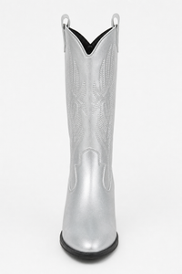 Bottes Mi-Mollet Argentées à Broderies Western