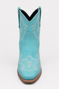 Santiags Courtes en Daim Turquoise Brodées