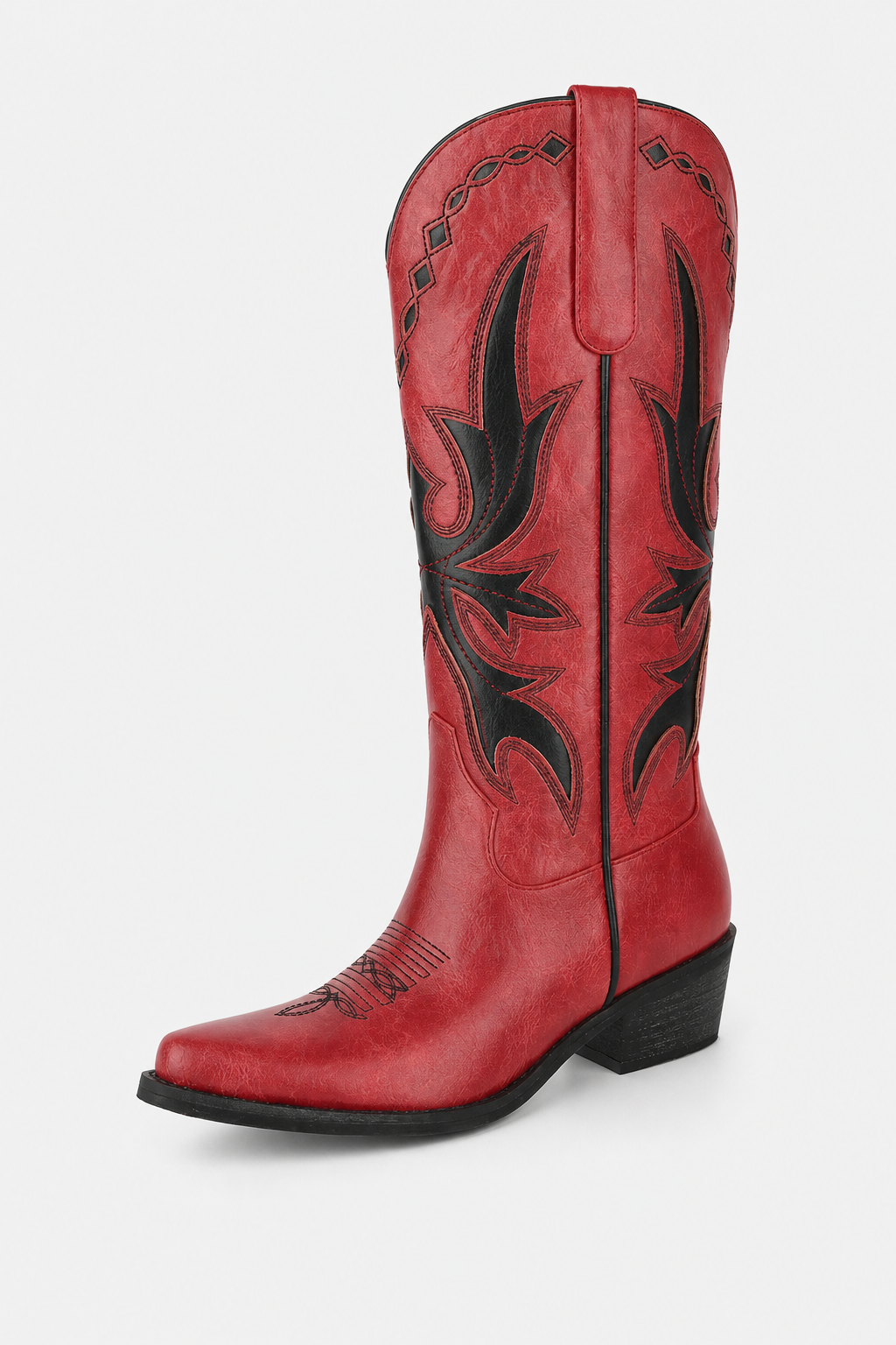 Bottes Santiags Rouges à Motifs Western Noirs