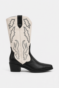 Bottes Santiags Bicolores Écru et Noir à Motifs Brodés