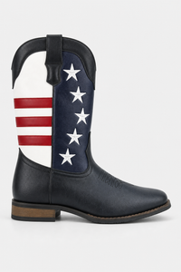 Botte de Cowboy Noire à Drapeau Américain et Étoiles