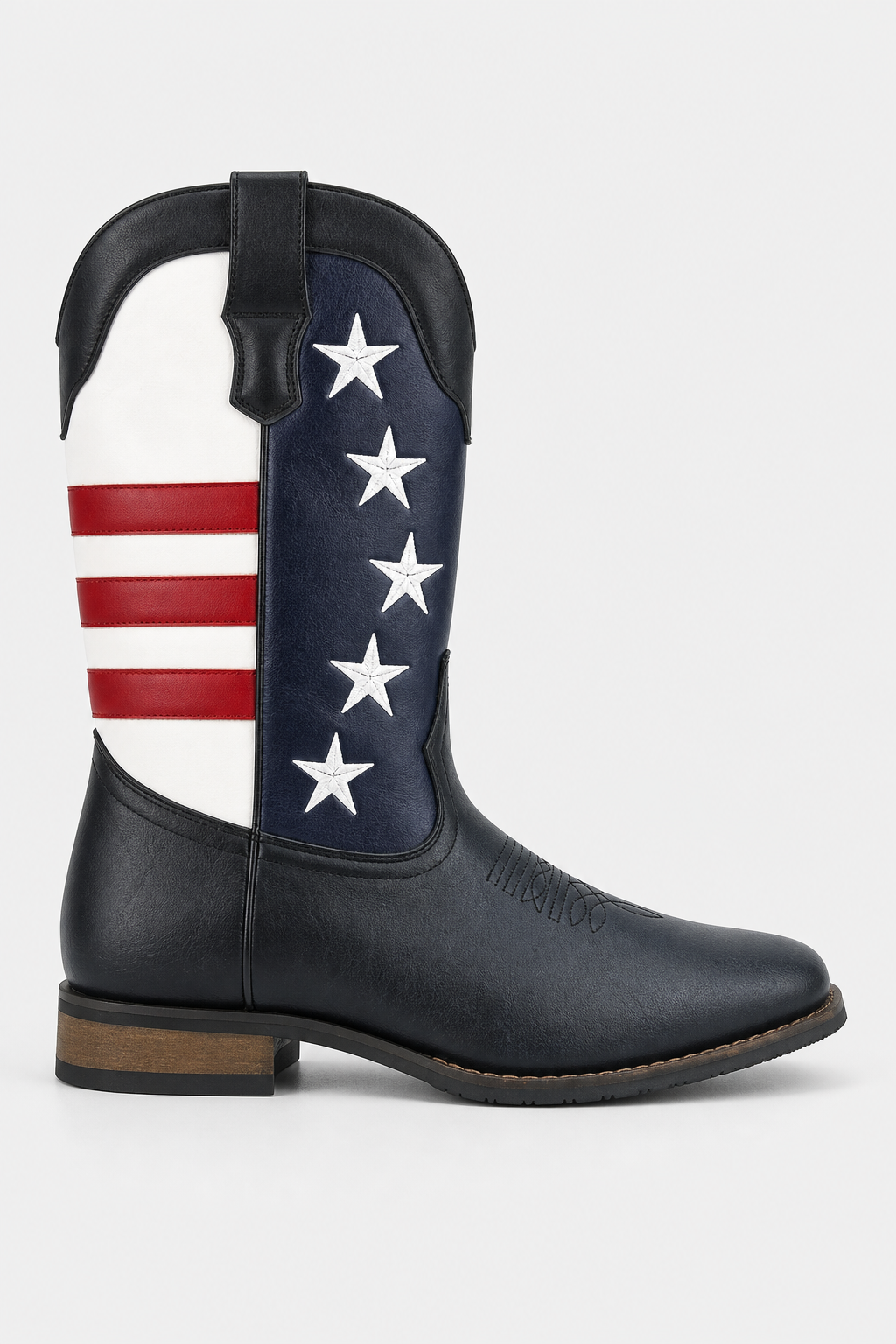 Botte de Cowboy Noire à Drapeau Américain et Étoiles