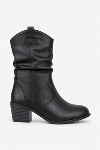Bottes en Similicuir Noir Froncées à Talon Carré