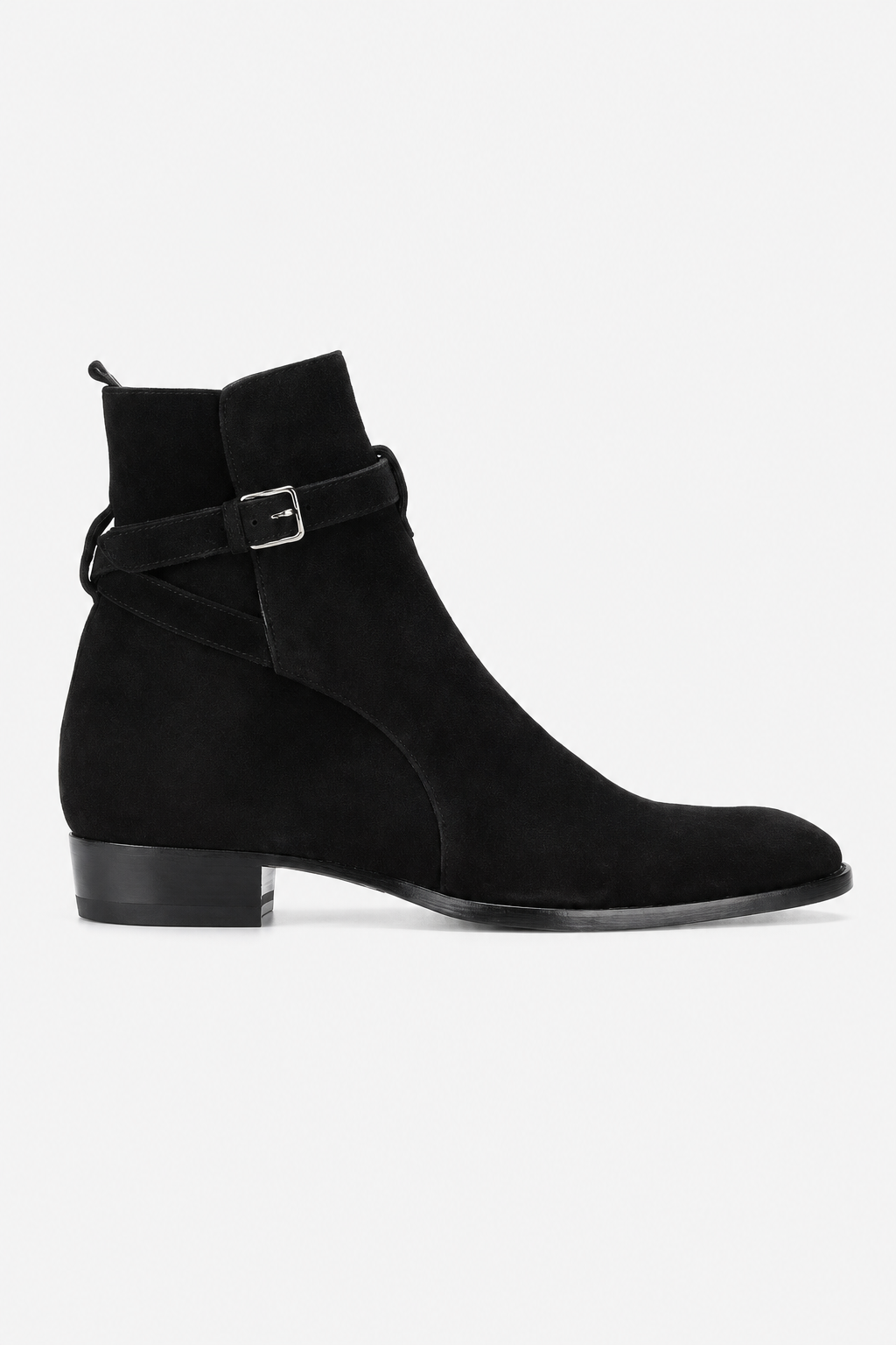 Bottine en Daim Noir à Bride à Boucle