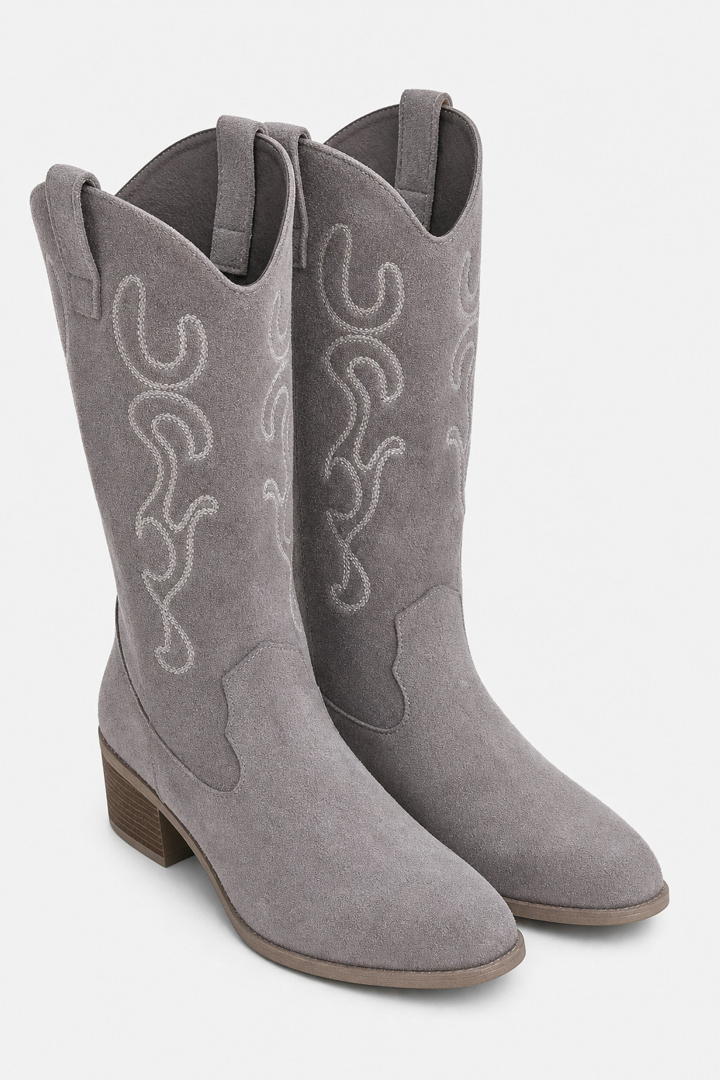 Bottes Santiags en Daim Gris à Motifs Flamme