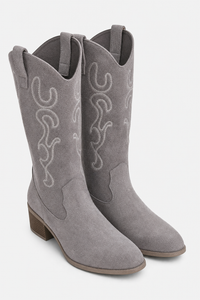 Bottes Santiags en Daim Gris à Motifs Flamme