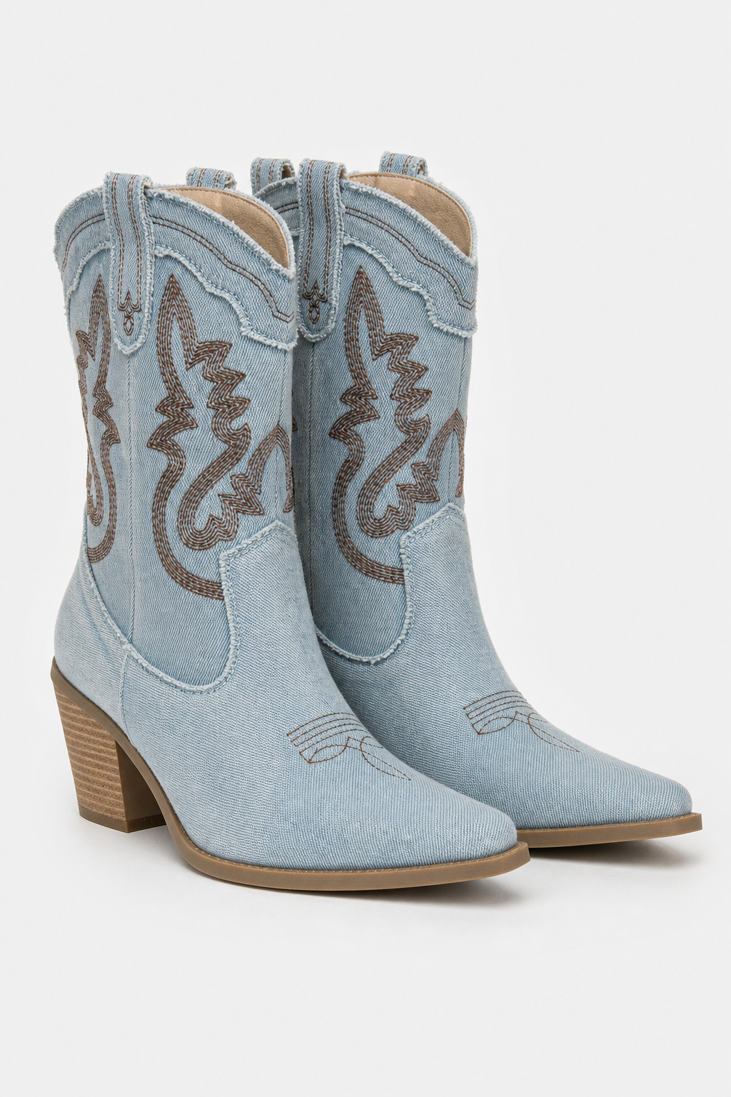 Bottes Santiags en Jean Clair à Broderies Western