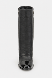 Bottes Hautes en Similicuir Noir à Bout Brillant