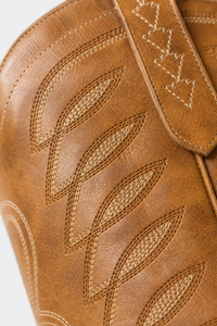 Bottes Santiags en Similicuir Camel à Motifs Brodés