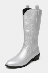 Bottes Mi-Mollet Argentées à Broderies Western