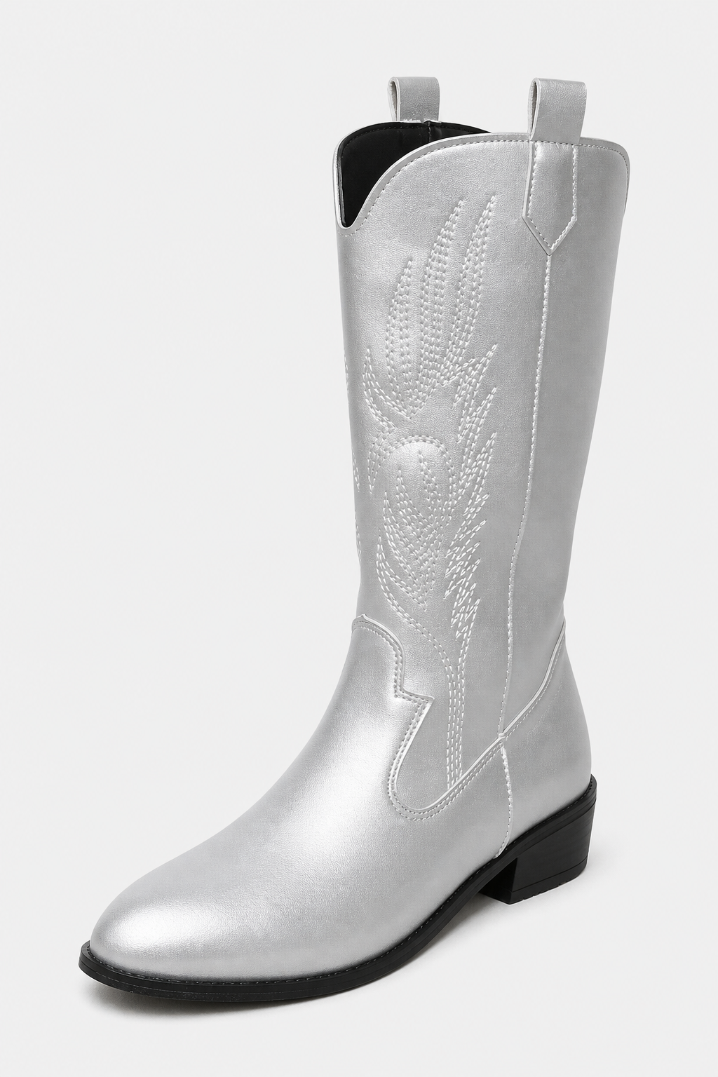 Bottes Mi-Mollet Argentées à Broderies Western