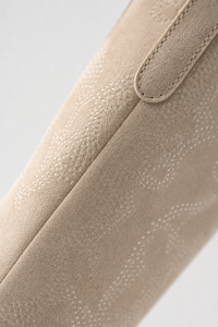 Bottes Montantes Santiags en Daim Beige à Broderies