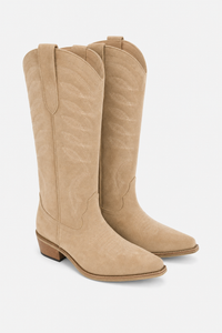 Bottes de Cowboy Hautes en Daim Beige Brodées Premium