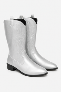Bottes Mi-Mollet Argentées à Broderies Western