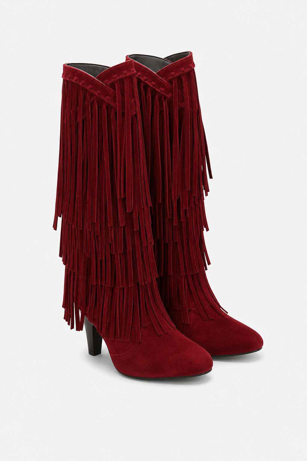 Bottes en Daim Bordeaux à Franges et Talon Haut