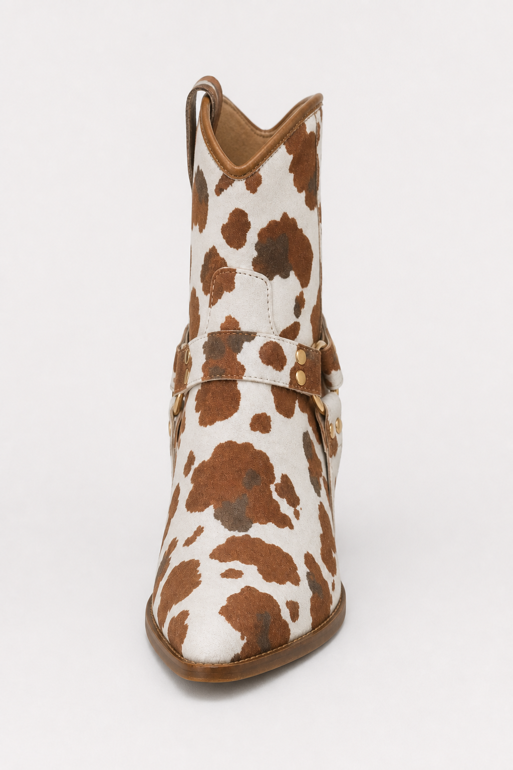 Bottes Santiags Basses à Motif Vache Blanc et Marron