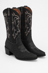 Bottes Santiags en Denim Noir à Broderies Western
