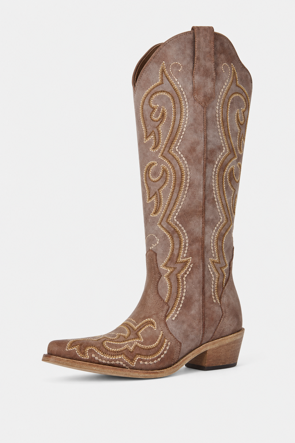 Bottes Santiags Taupe Vieilli à Broderies Dorées
